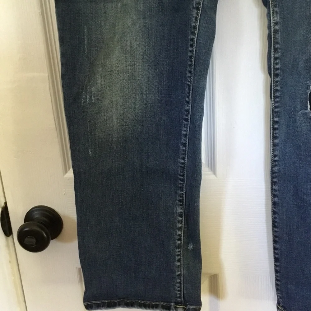 Y2K Arizona Jean 34 x30 Distressed Patched Medium Blue Straight‎ Jeans